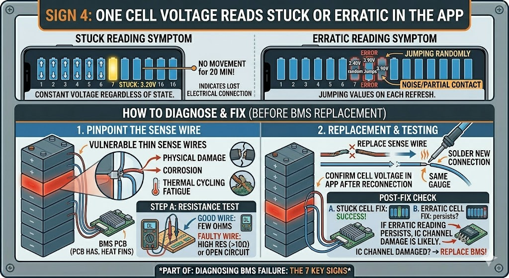 One Cell Voltage Reads Stuck or Erratic in the App