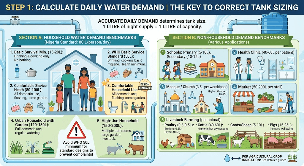 Step 1: Calculate Daily Water Demand