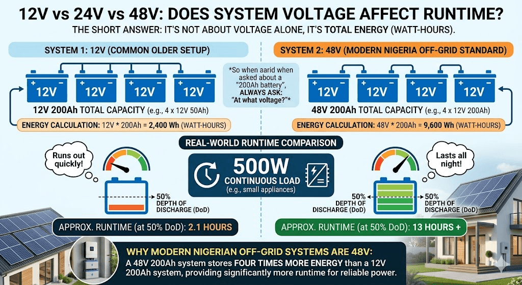 12V vs 24V vs 48V: Does System Voltage Affect Runtime?