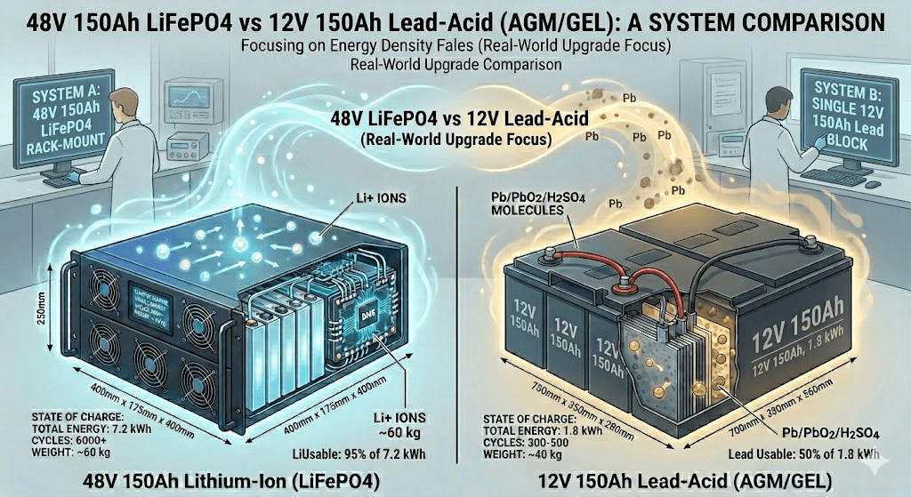 48V 150Ah LiFePO4 vs 12V 150Ah Lead-Acid (Real-World Upgrade Comparison)