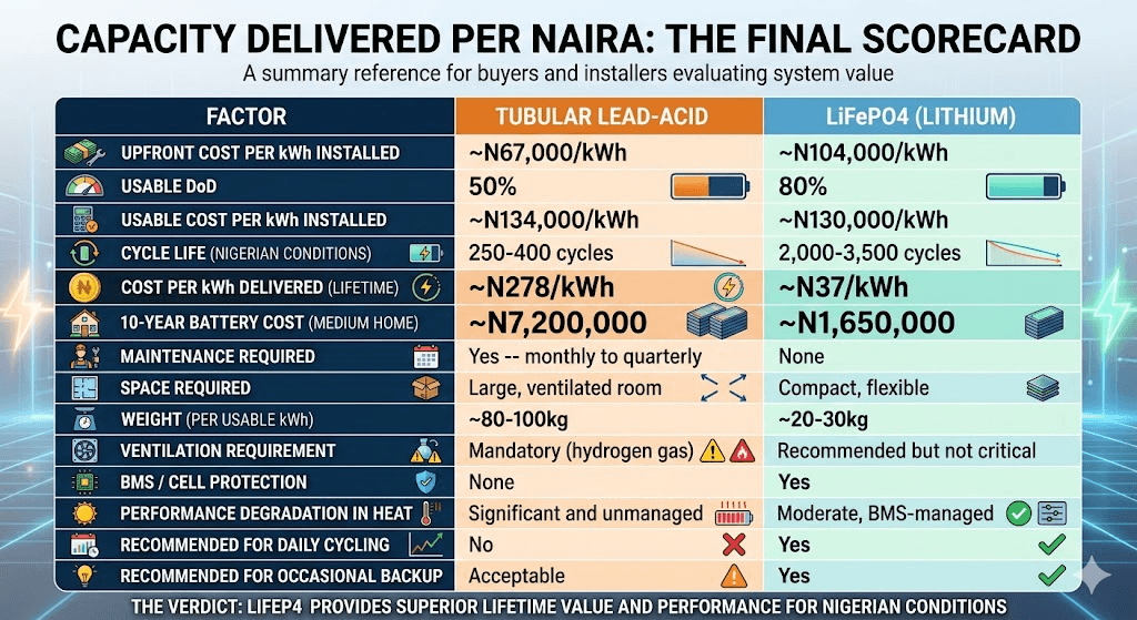 Lithium vs Tubular Battery: Capacity Delivered Per Naira