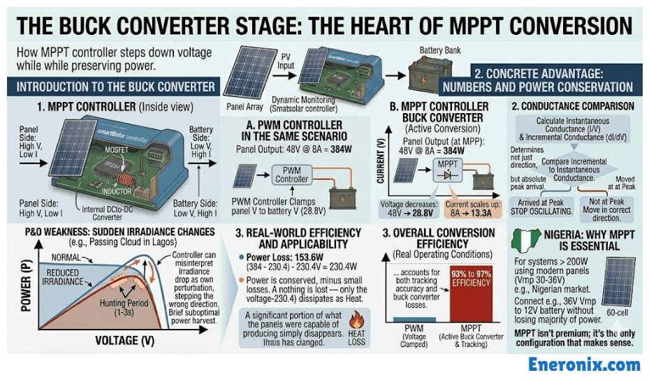 Once the algorithm has identified the maximum power point voltage, the controller faces a second problem.