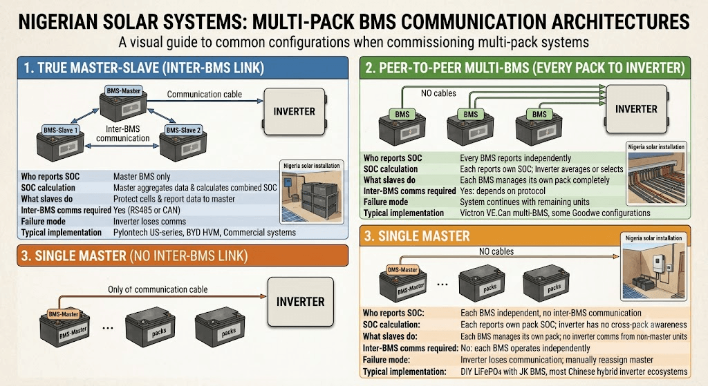 Three Multi-Pack BMS Architectures Used in Nigerian Solar Systems